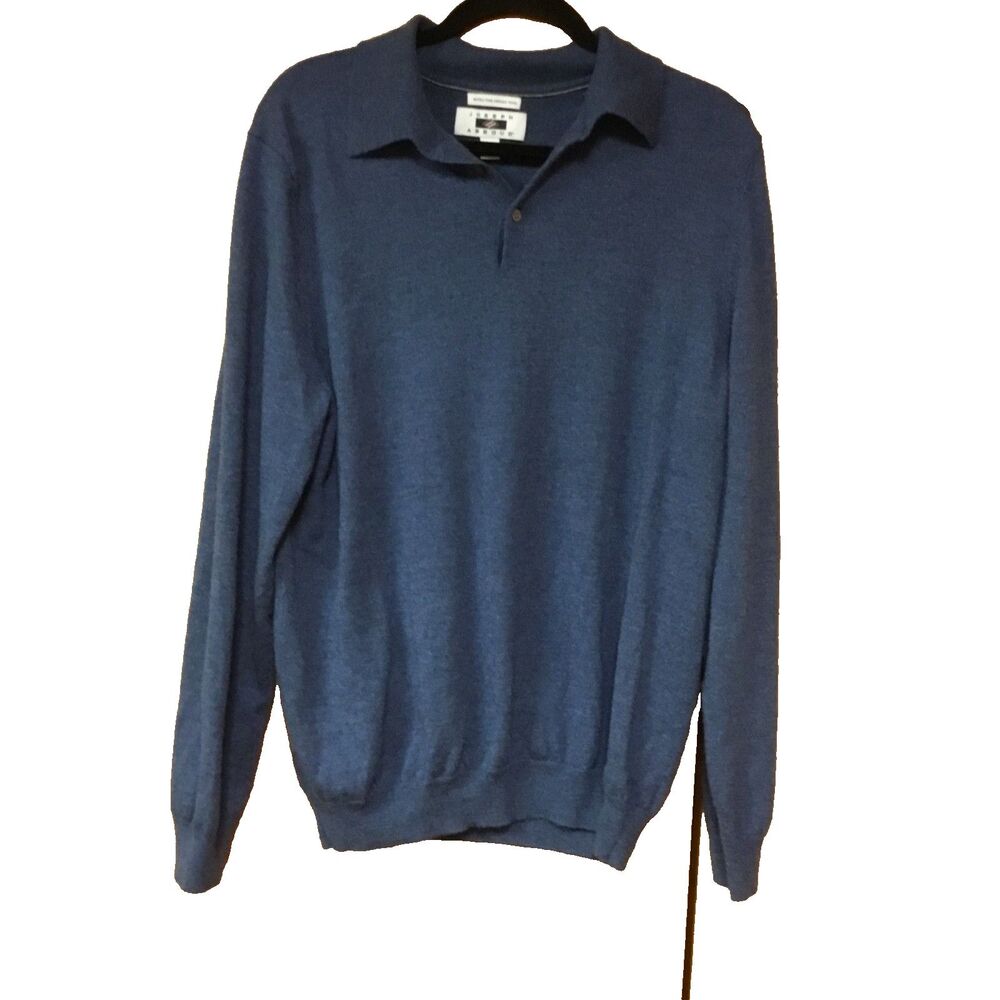 Joseph Abboud Fine Merlino Wool Collared Long Sleeve Men’s Sweater Blue Size XL